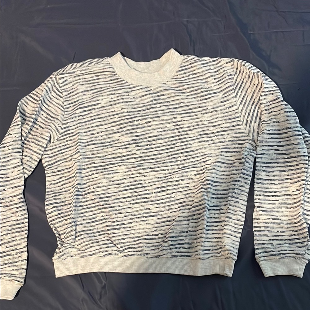 Michele Gray and Cream Crewneck Sweater with Striped Design